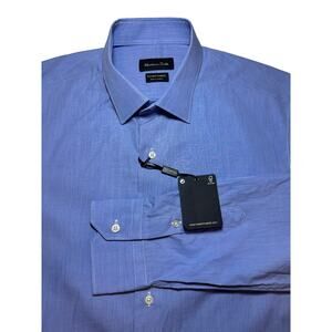 Massimo Dutti 100% Cotton Mens Blue Dress Shirt Slim Fit Size 17 Italian Fabric